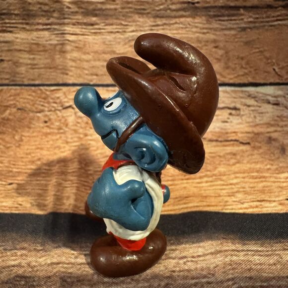 VINTAGE 1981 Schleich Peyo Cowboy Smurf PVC Figure 20122 Collectible Smurfs Toy - Picture 4 of 7